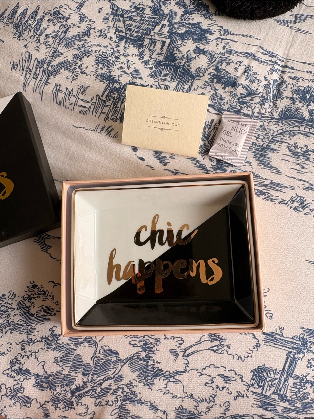Rosanna Two-Tone 'chic happens' Trinket Tray in Black, White and Gold